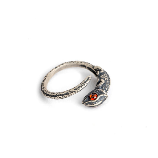 Vintage Unisex S925 Silber Eidechse Rotes Auge Offener Ring
