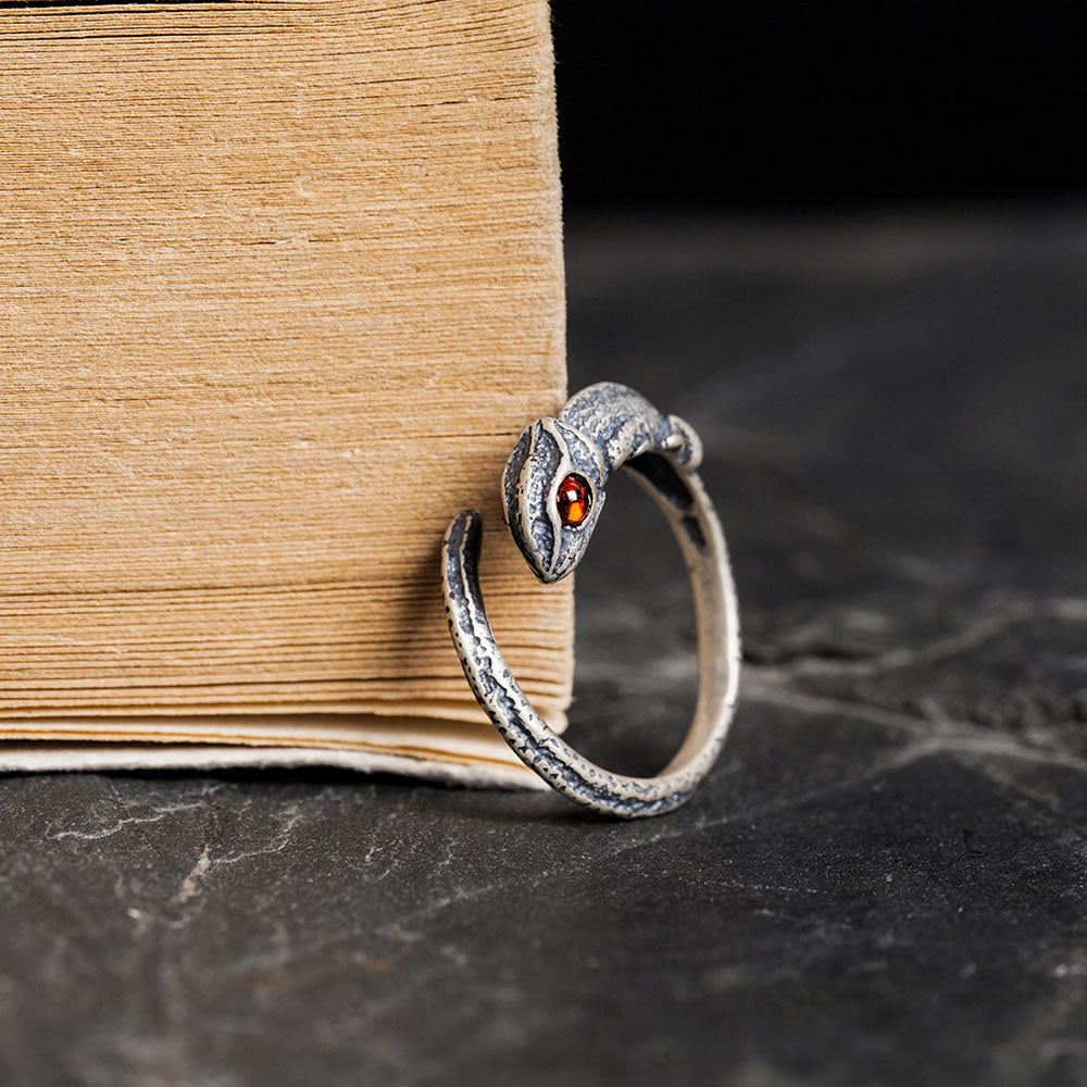 Vintage Unisex S925 Silber Eidechse Rotes Auge Offener Ring
