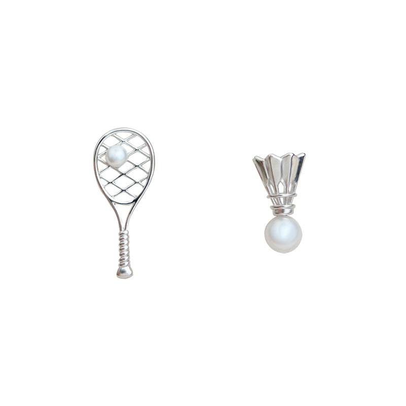 Silver Unique Badminton Stud Earrings