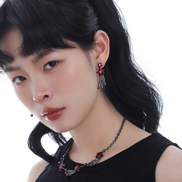 Goth Scarlet Black Meteor Earrings