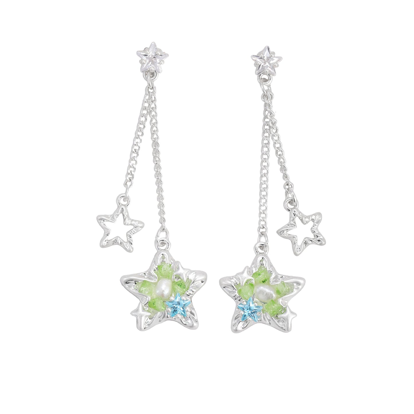 Designer Green Star Tassel Stud Earrings
