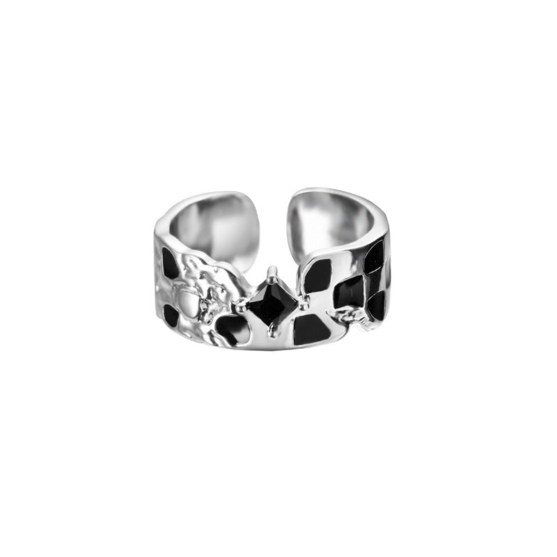 Designer Unisex Schwarz-Weiß Schachbrett Ring