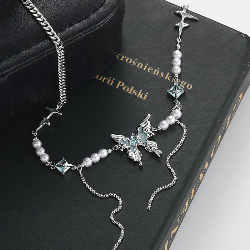 Y2K Chic Spicy Girl Blaue Schmetterling Metall Halskette