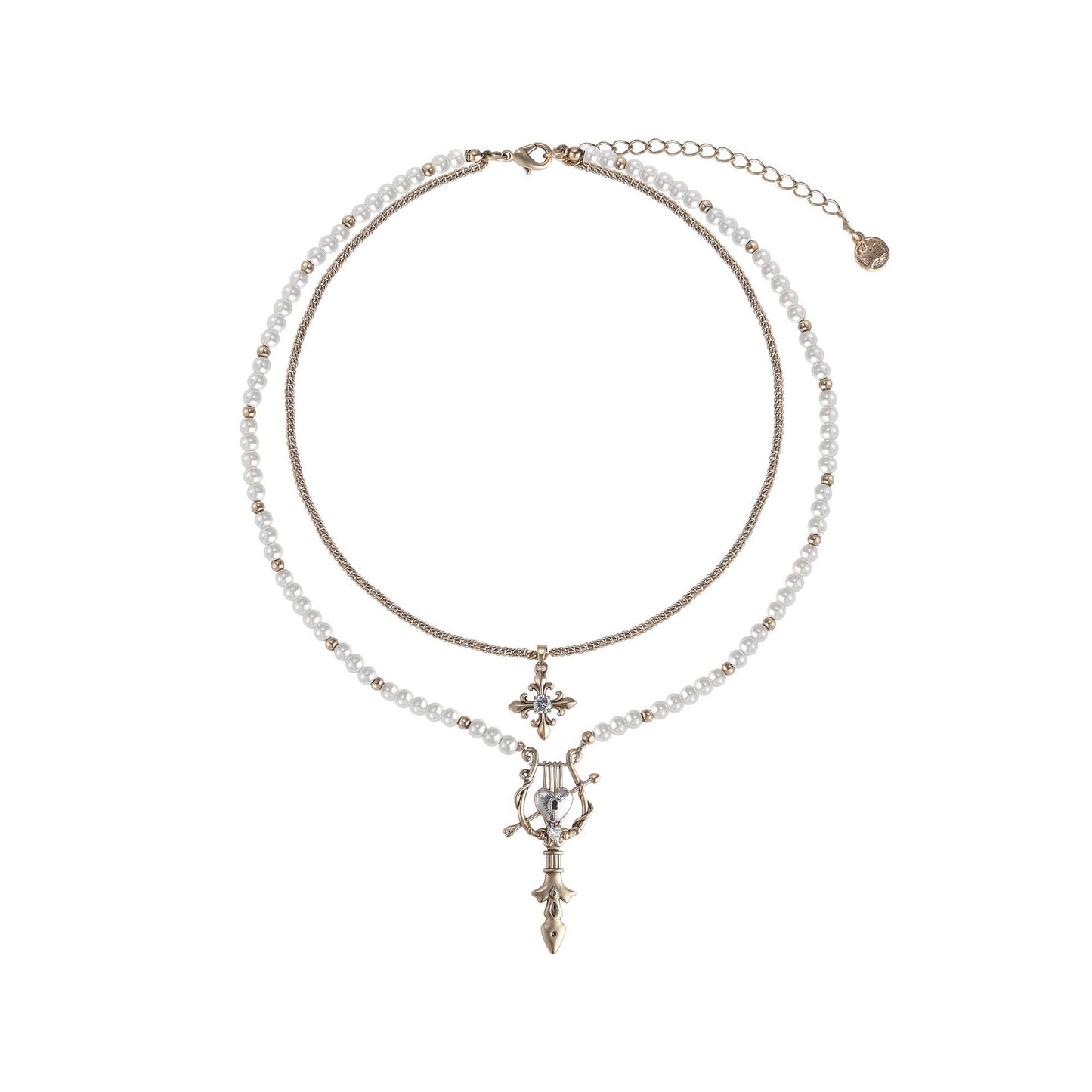 Vintage Gold Harp Double Layer Necklace Inspired by Venti