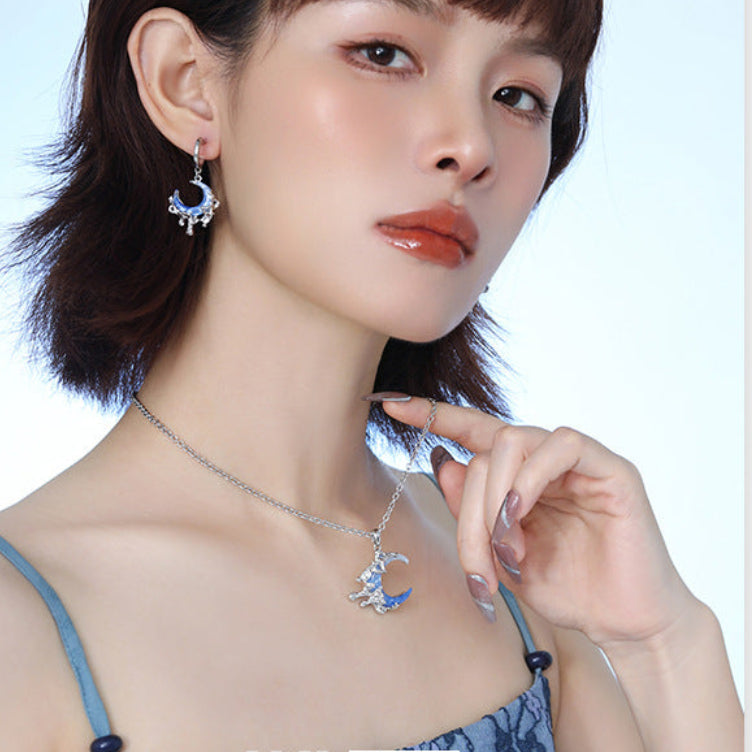 Y2K Style Liquid Starlight Blue Moon Necklace