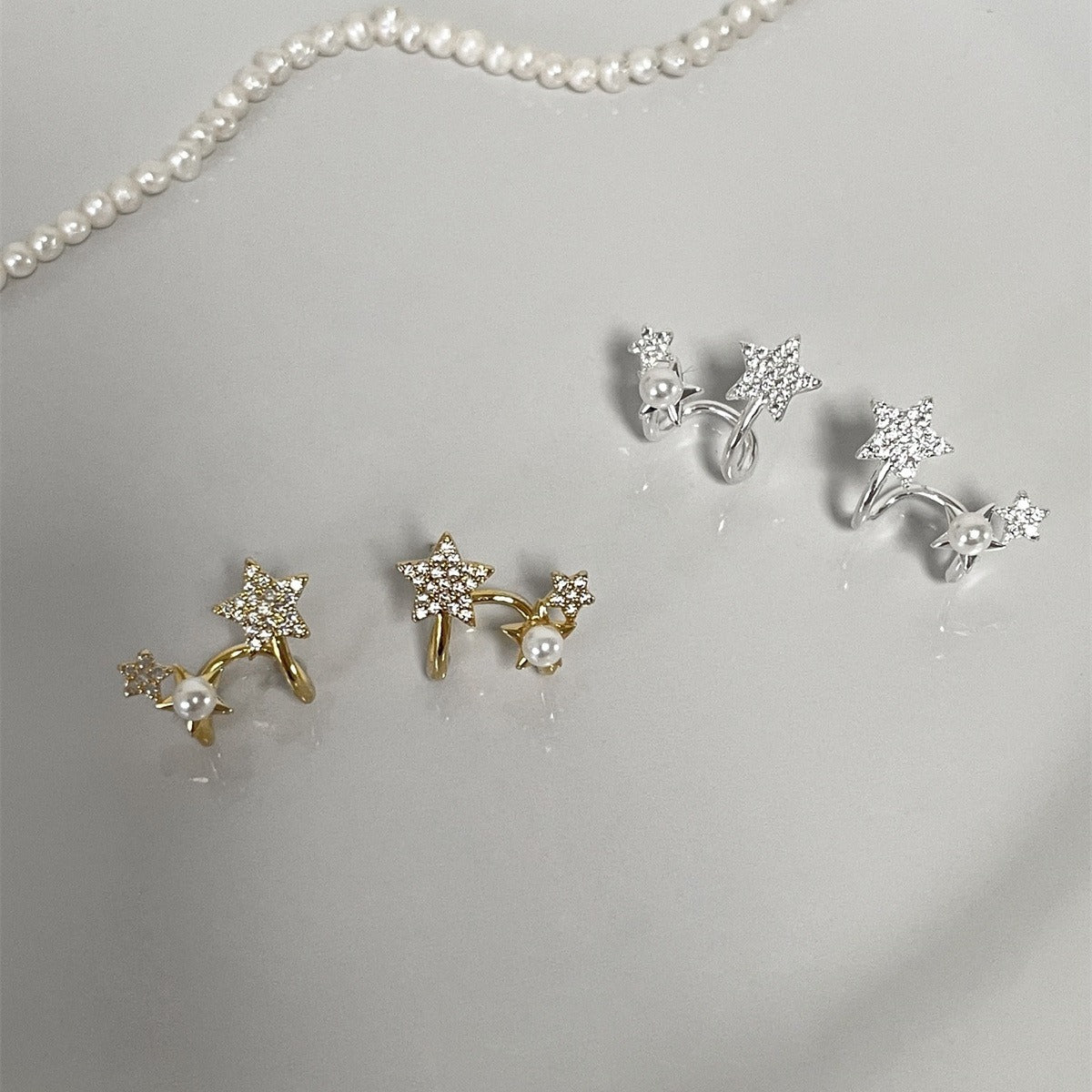 Sweet Shining Star & Pearl Stud Earrings