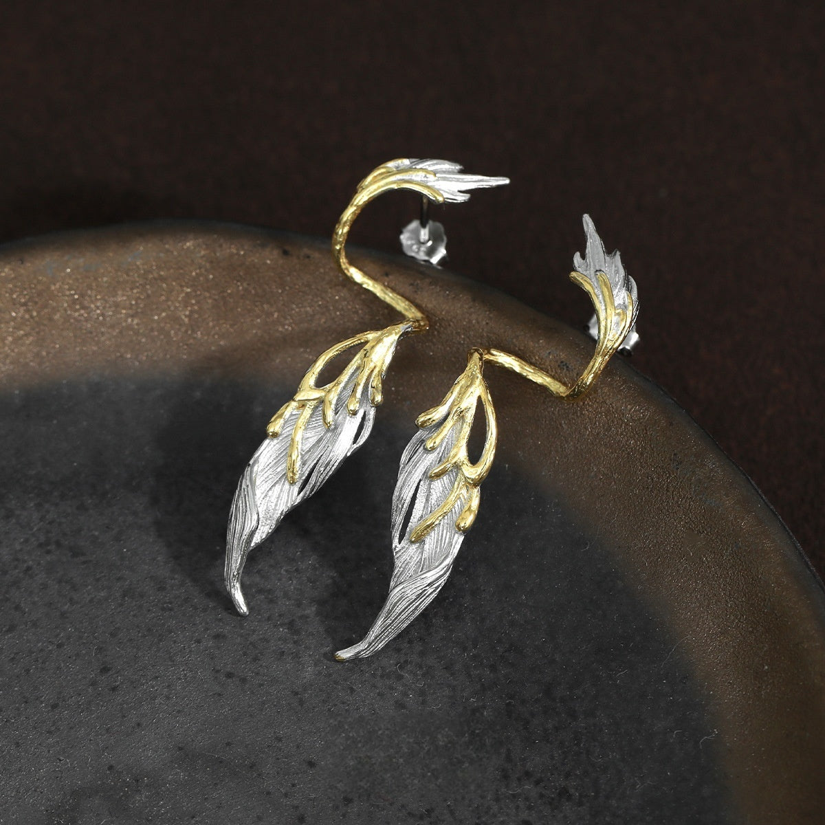 S925 Silber Schwarz Engel Flügel Feder Designer Ohrstecker