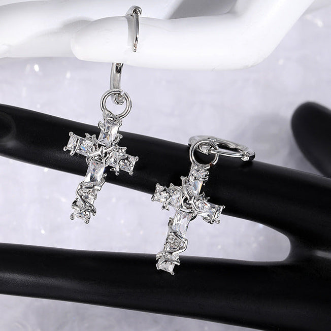 Y2K Shining Thorn Cross Hoop Earrings