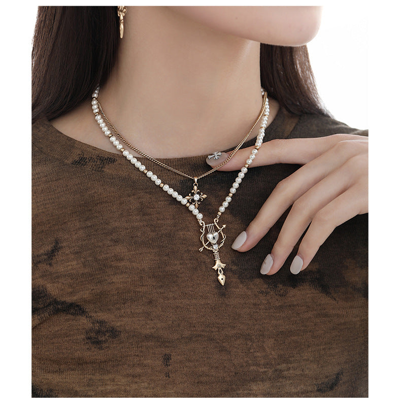 Vintage Gold Harp Double Layer Necklace Inspired by Venti