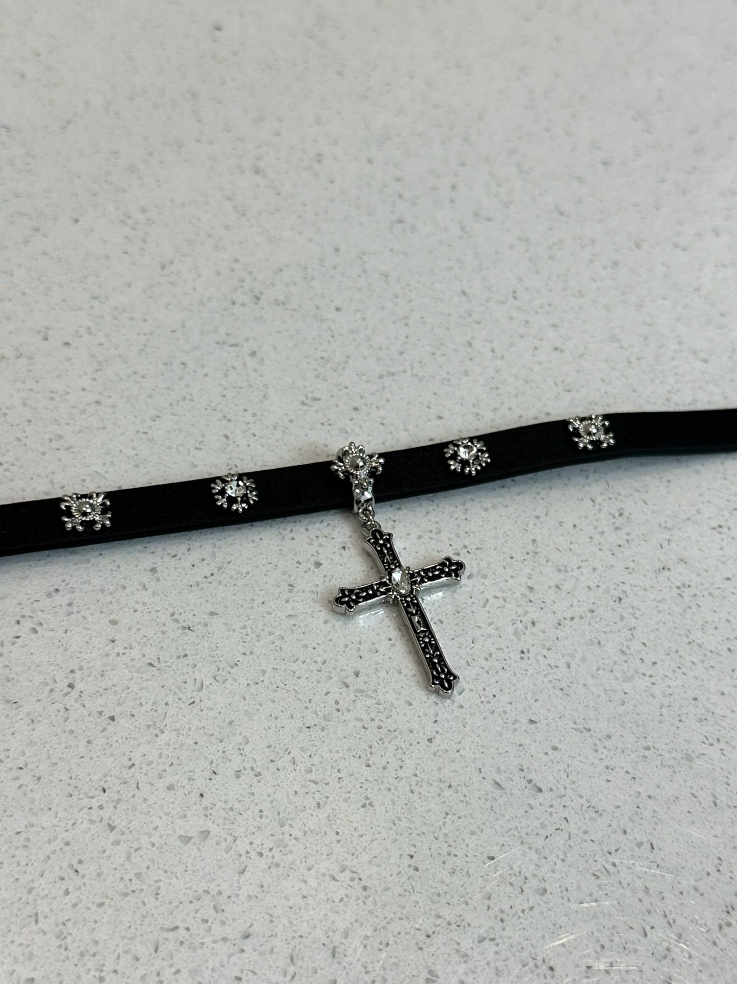 Y2K Gothic Punk Cross Rhinestone Choker Necklace