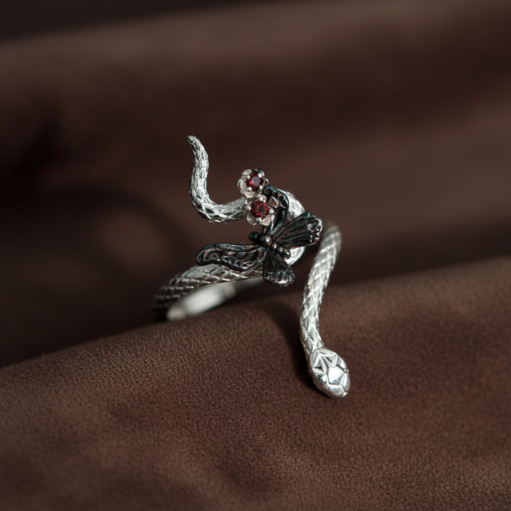 Designer S925 Silver Snake and Butterfly Wrap Ring