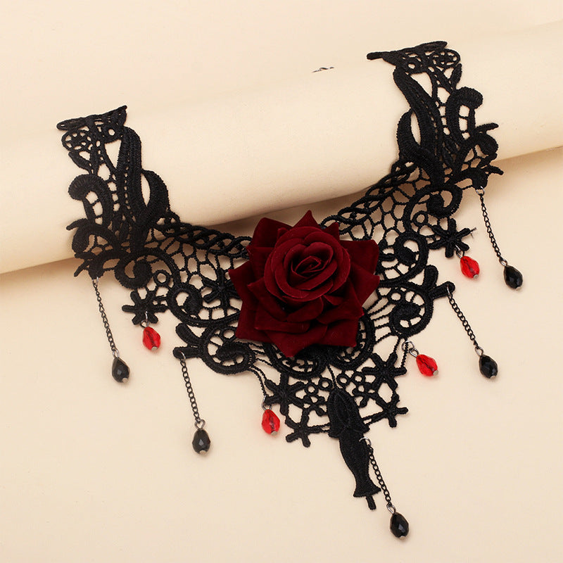 Gothic Girl Spitze Rote Rose Quaste Choker Halskette