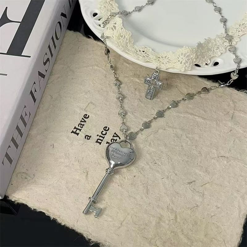 Y2K White Cross & Key Choker Necklace