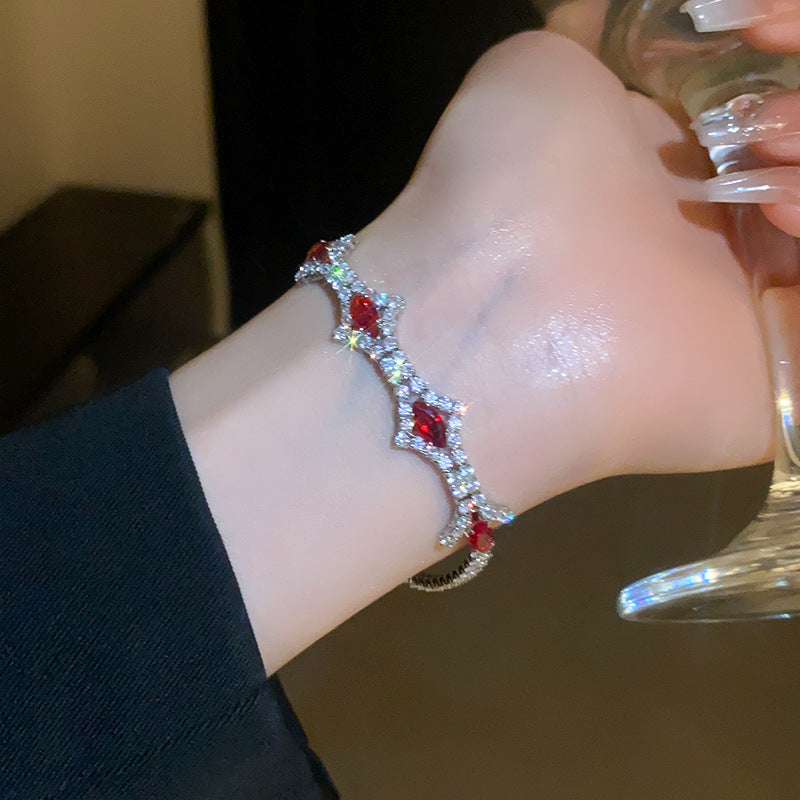 Chic Red Diamond-encrusted Zircon Buckle Bracelet