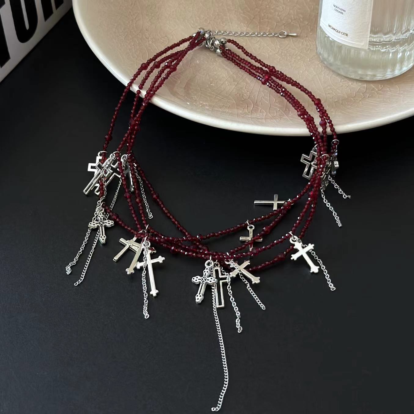 Gothic Armband Rotes Kreuz Choker Halskette &amp; Armband