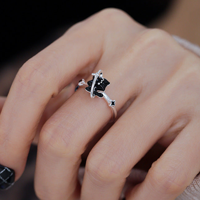 Cute Doodle Black Cat Couple Rings