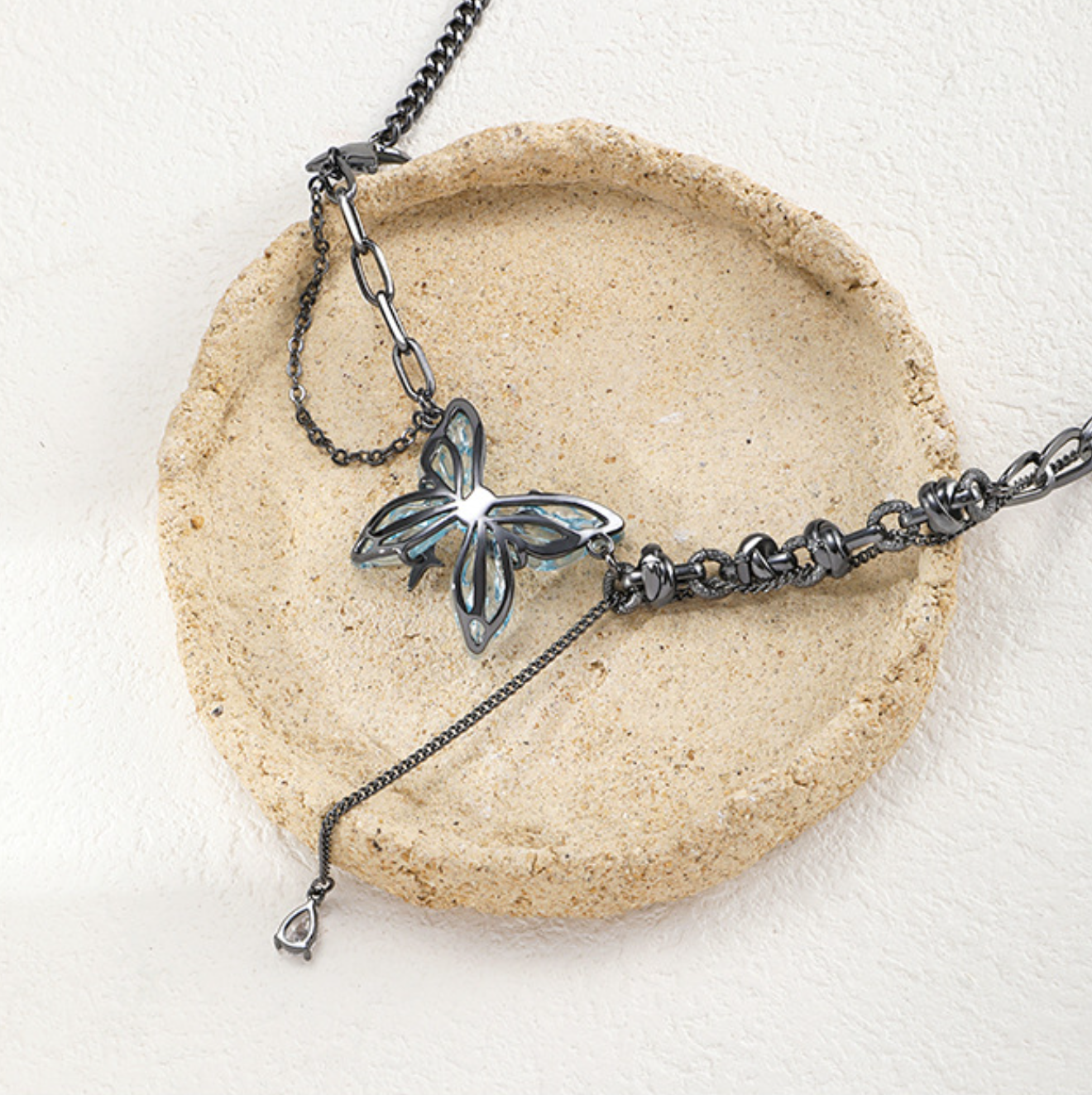 Designer Süßes Mädchen Blauer Schmetterling Choker Halskette