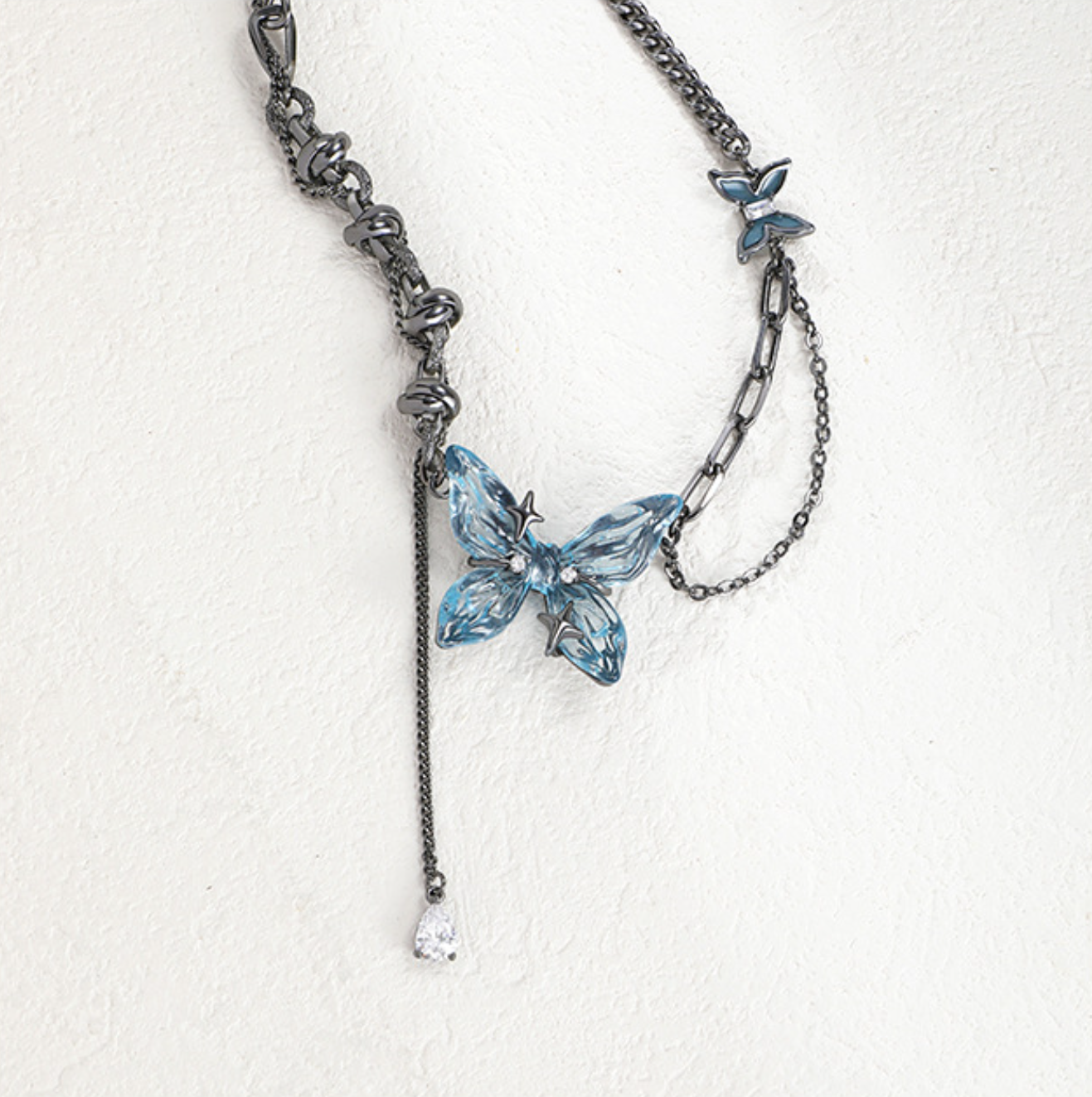 Designer Süßes Mädchen Blauer Schmetterling Choker Halskette