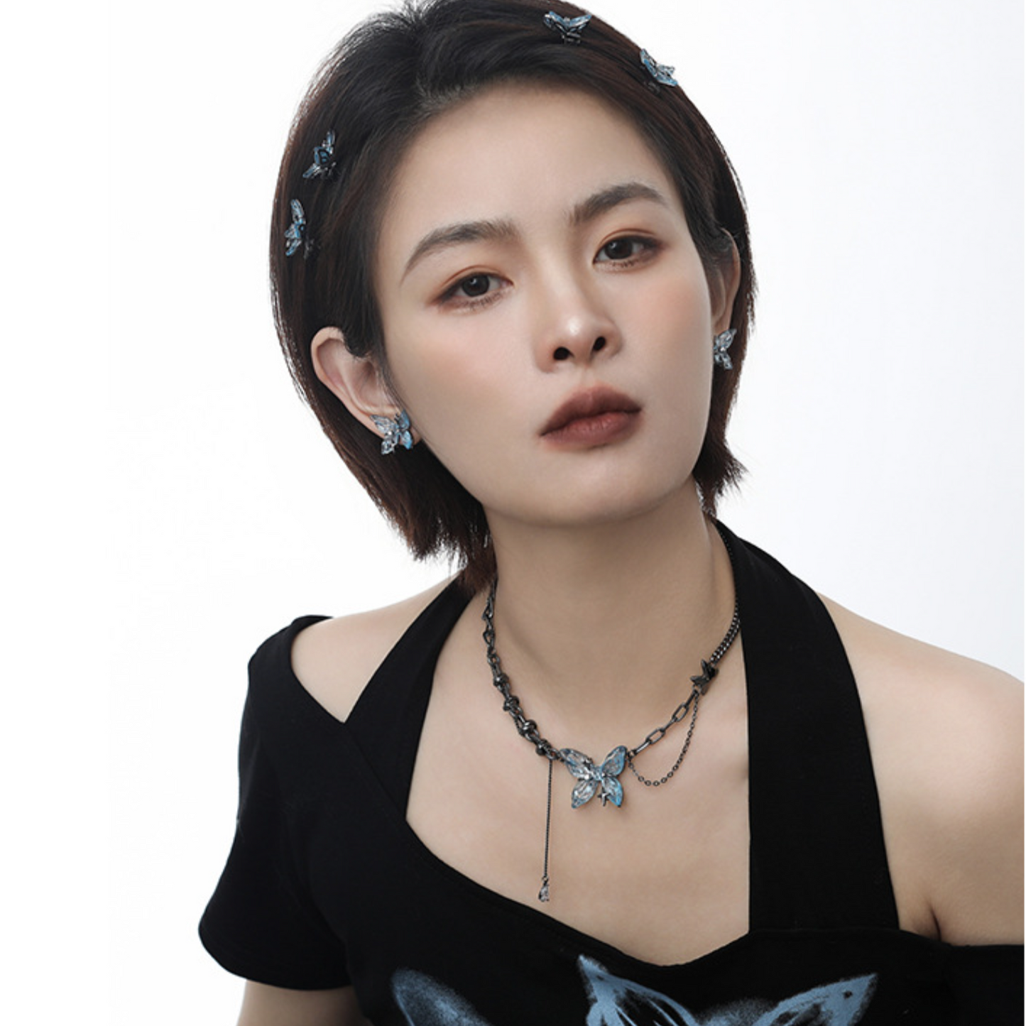 Designer Süßes Mädchen Blauer Schmetterling Choker Halskette