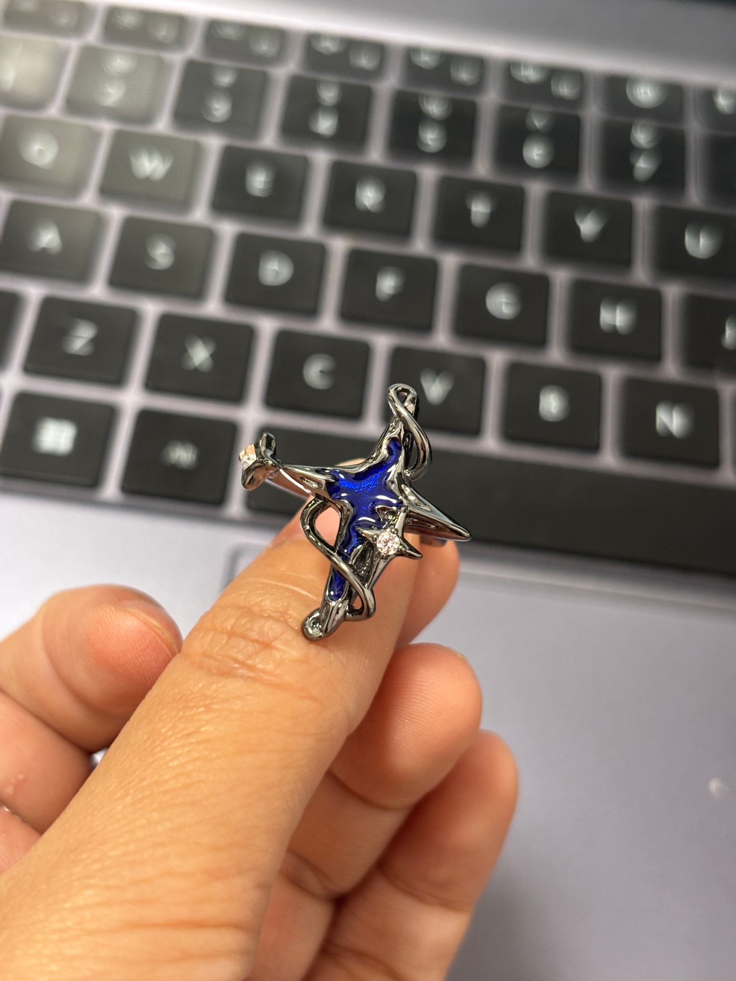 Goth Dark Blue Star Ring For Dainsleif