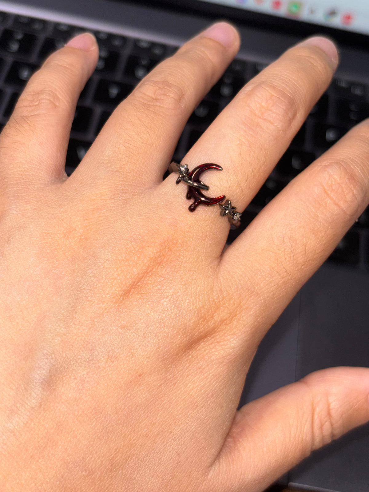 Goth Bloody Star Red Moon Open Ring For Arlecchino