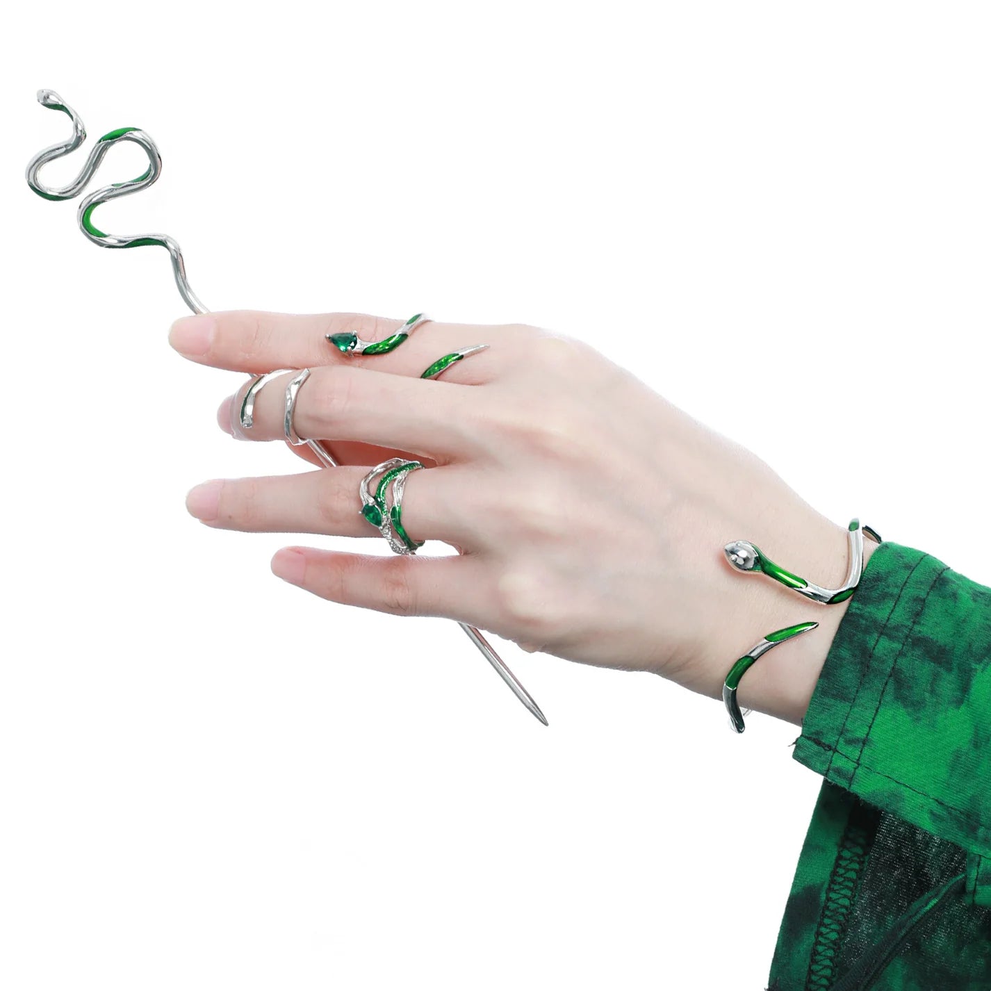 Offener Ring und Armband „Grüne Schlange“ von Slytherin