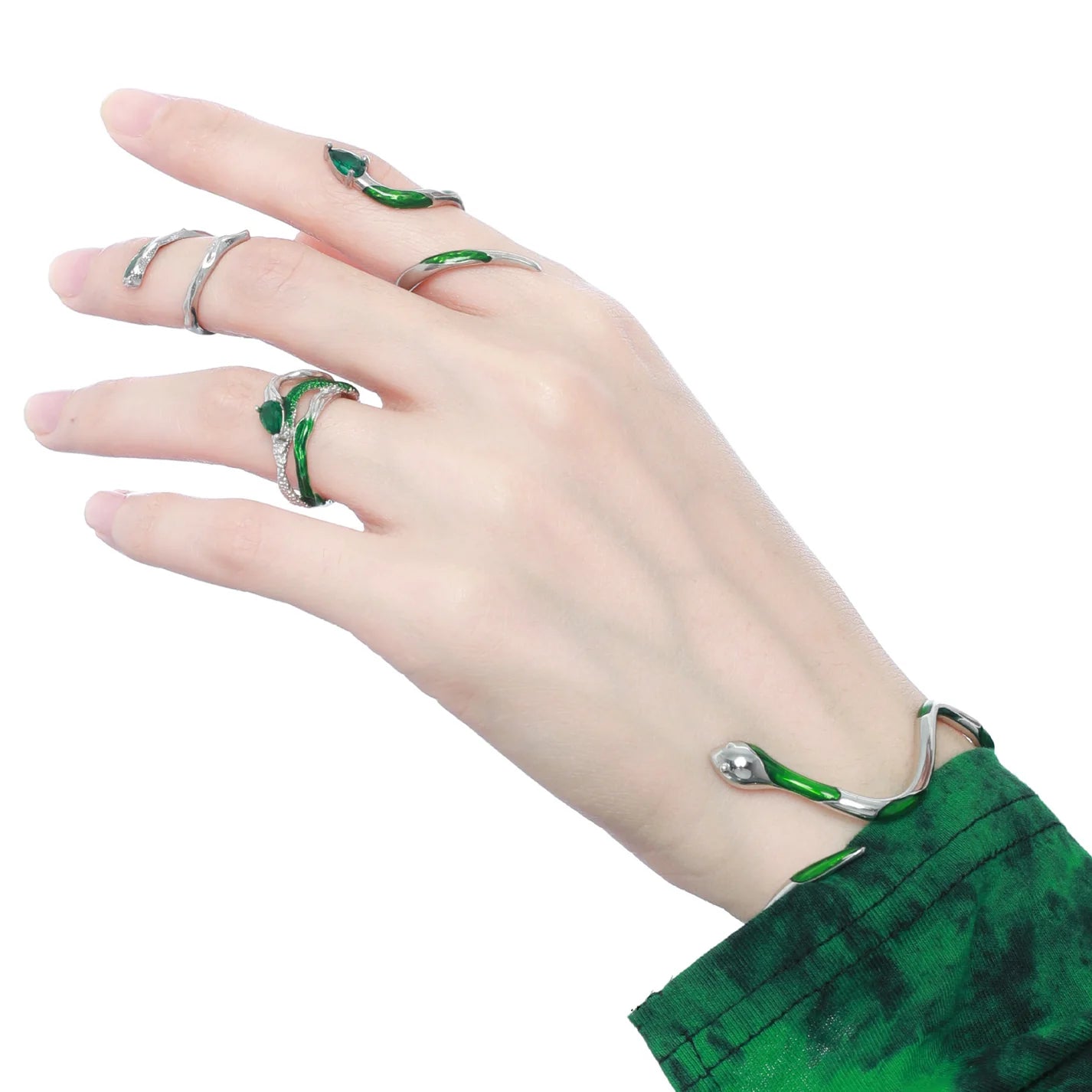 Offener Ring und Armband „Grüne Schlange“ von Slytherin