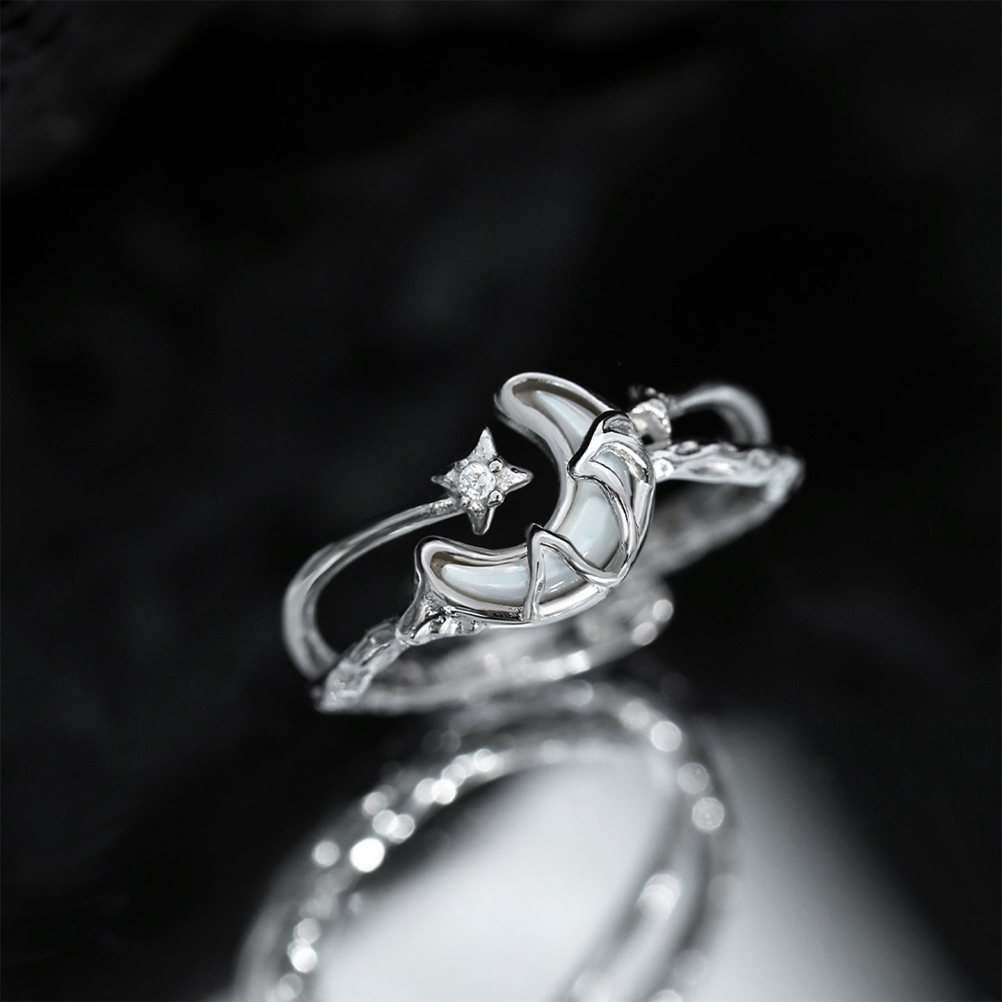 Stern &amp; Mond Weiß Muschel Zirkon S925 Silber Ring