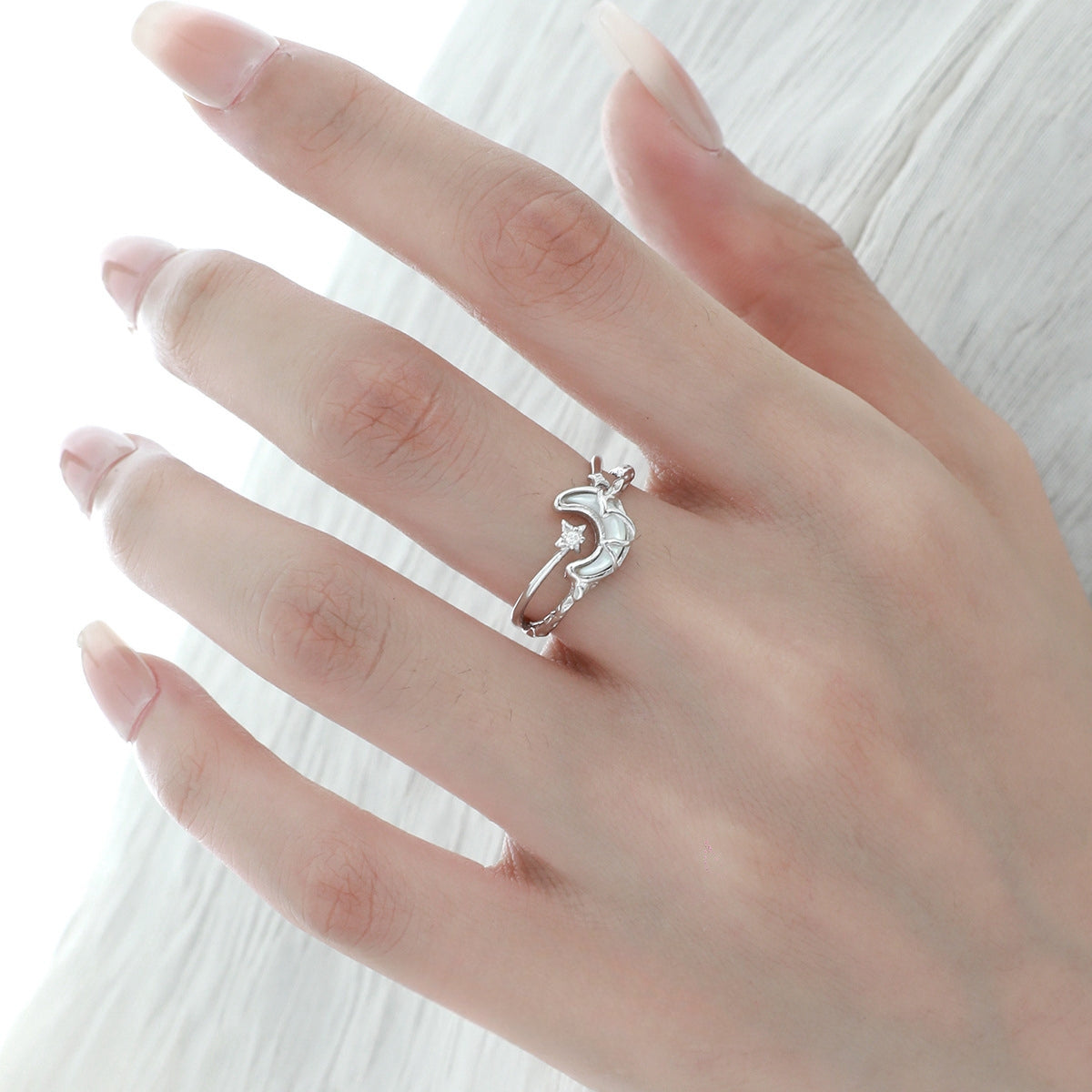 Stern &amp; Mond Weiß Muschel Zirkon S925 Silber Ring