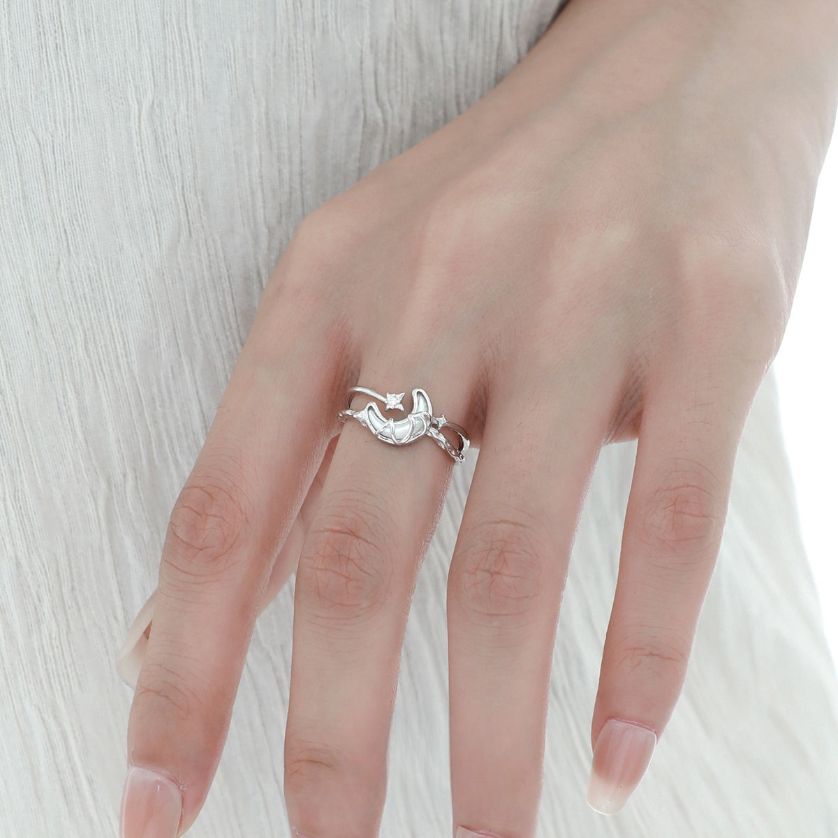 Stern &amp; Mond Weiß Muschel Zirkon S925 Silber Ring