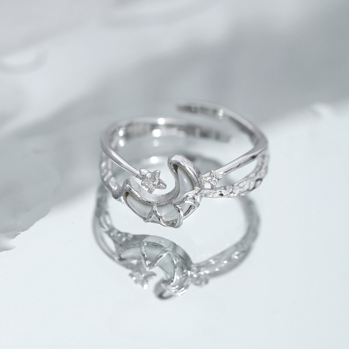 Stern &amp; Mond Weiß Muschel Zirkon S925 Silber Ring