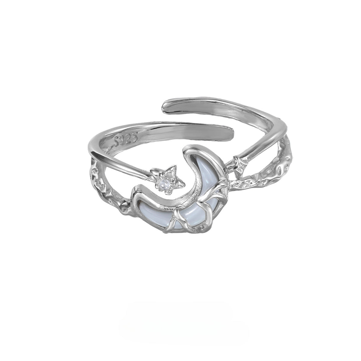Stern &amp; Mond Weiß Muschel Zirkon S925 Silber Ring
