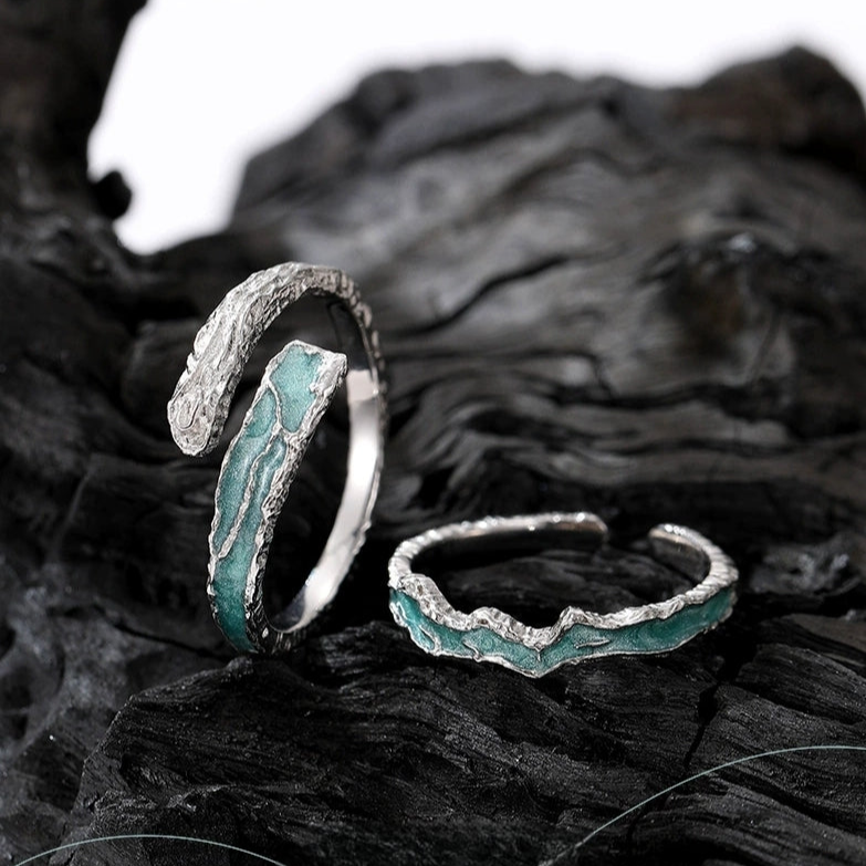 S925 Silber Designer Blau Emaille Paar Verstellbare Ringe