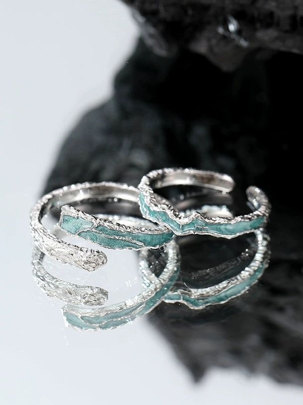 S925 Silber Designer Blau Emaille Paar Verstellbare Ringe