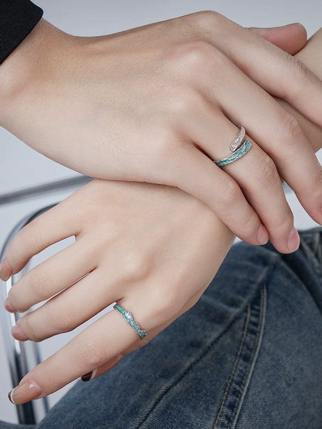 S925 Silber Designer Blau Emaille Paar Verstellbare Ringe