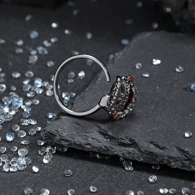 Gothic Girl - Offener Ring mit schwarzer Krone und Herz