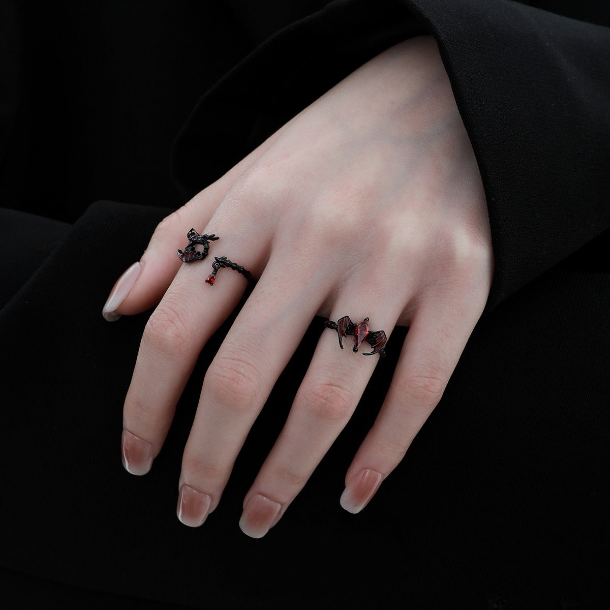 S925 Silver Goth Red Dragon Adjustable Rings