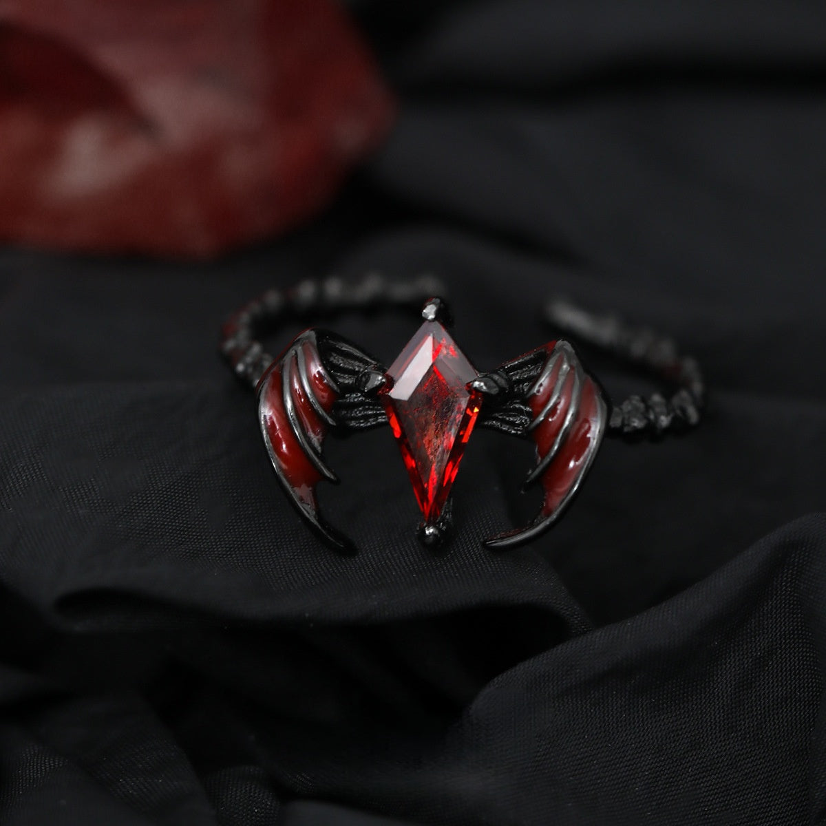 S925 Silver Goth Red Dragon Adjustable Rings