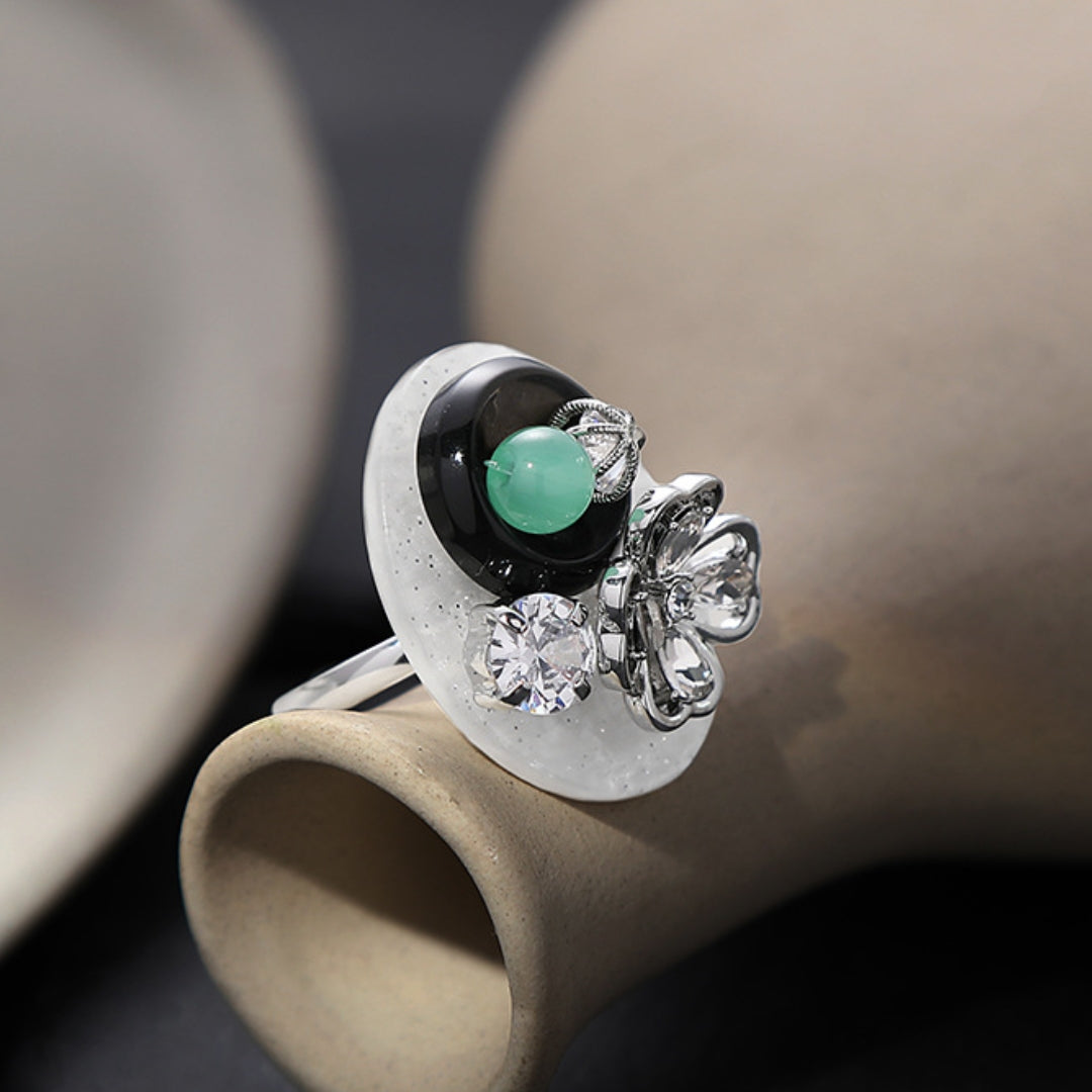 Mädchen Retro Blume Knopf offen Ring