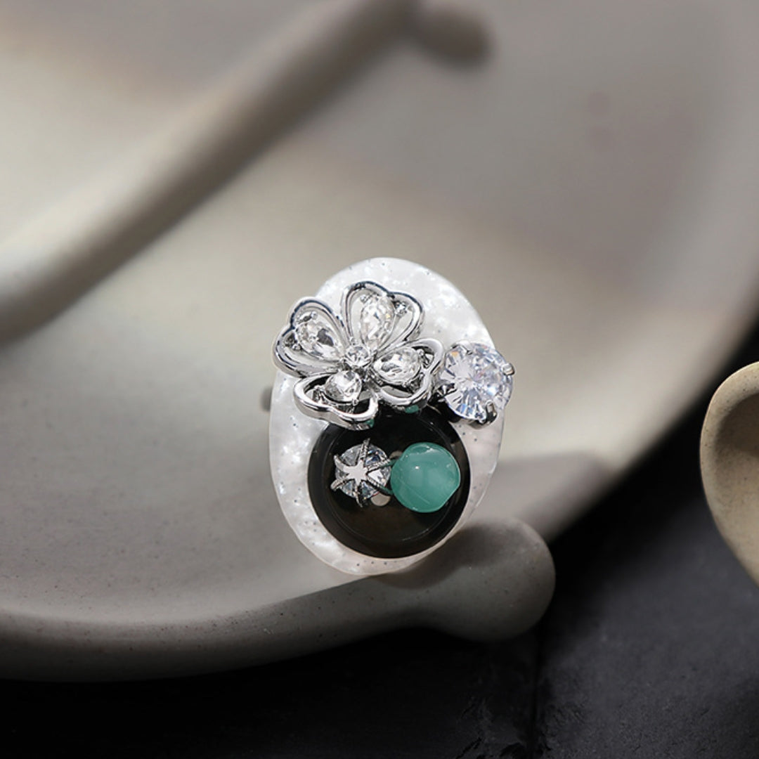 Mädchen Retro Blume Knopf offen Ring