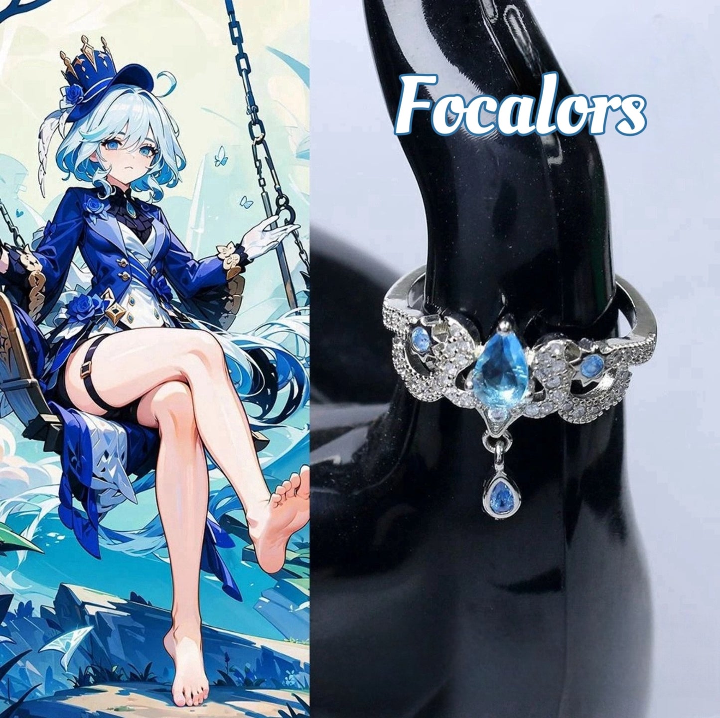 Designer-Focalors-Ring mit blauem Strass