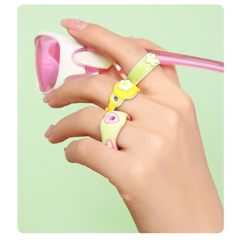 Y2k Grün mit rosa Herzring