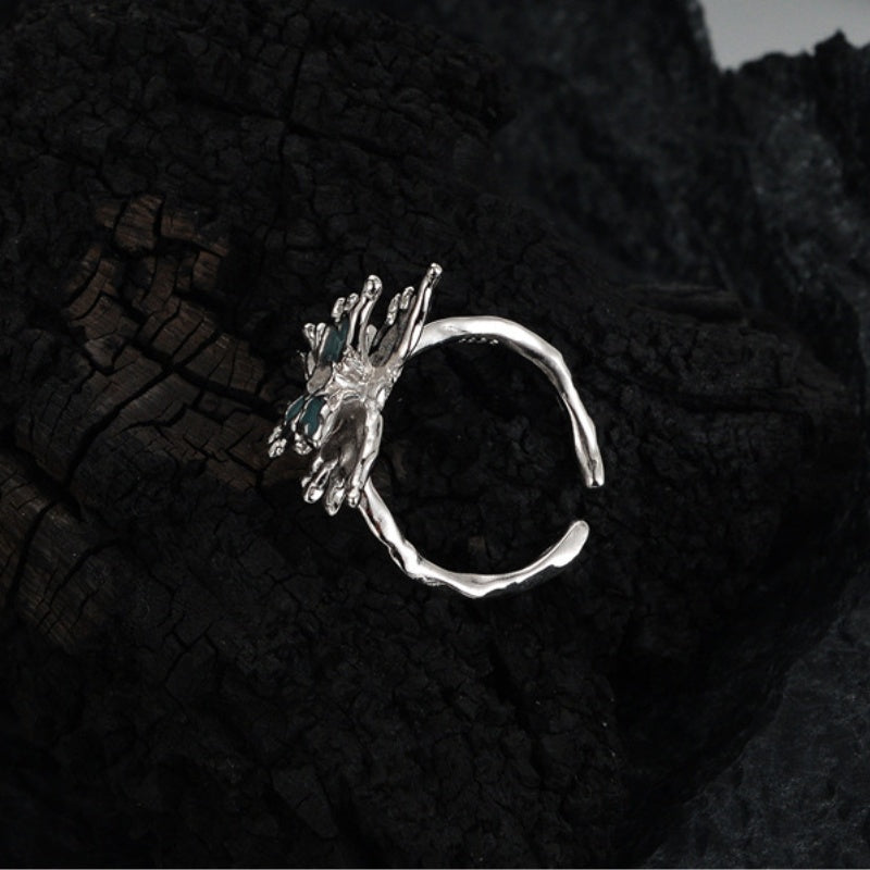 S925 Silver Blue Enamel Technology Butterfly Open Ring