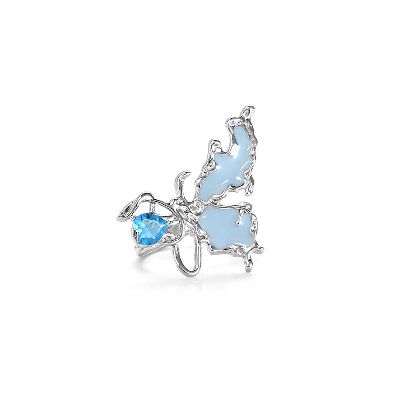 Pretty Blue Butterfly Rhinestone Ring