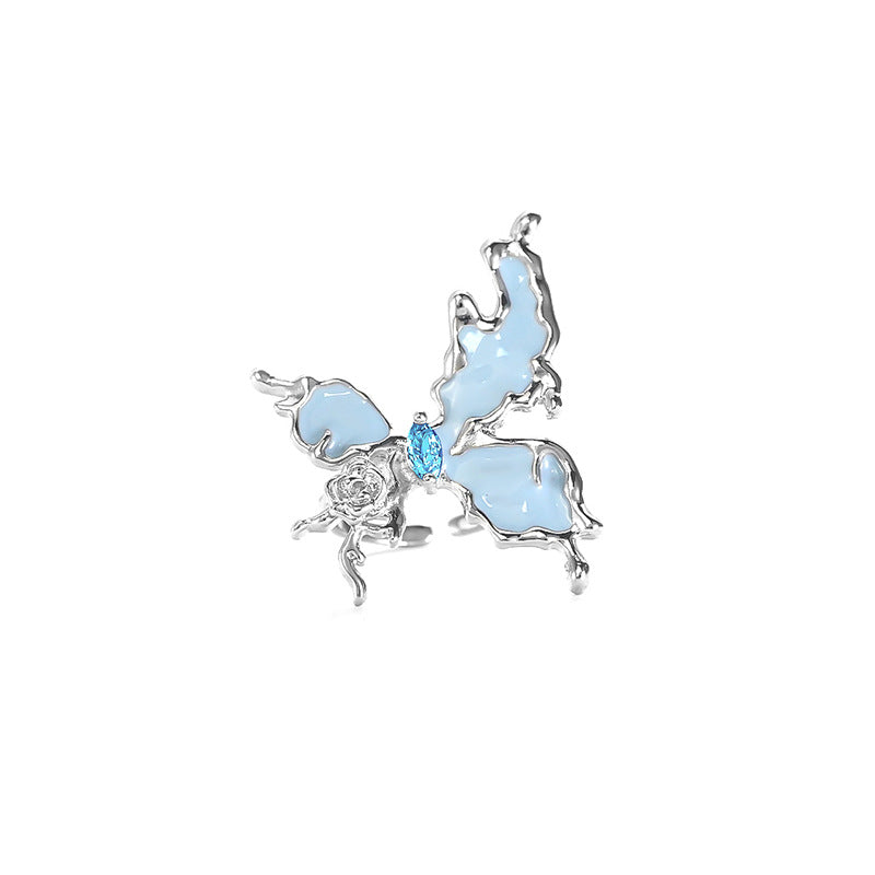 Pretty Blue Butterfly Rhinestone Ring