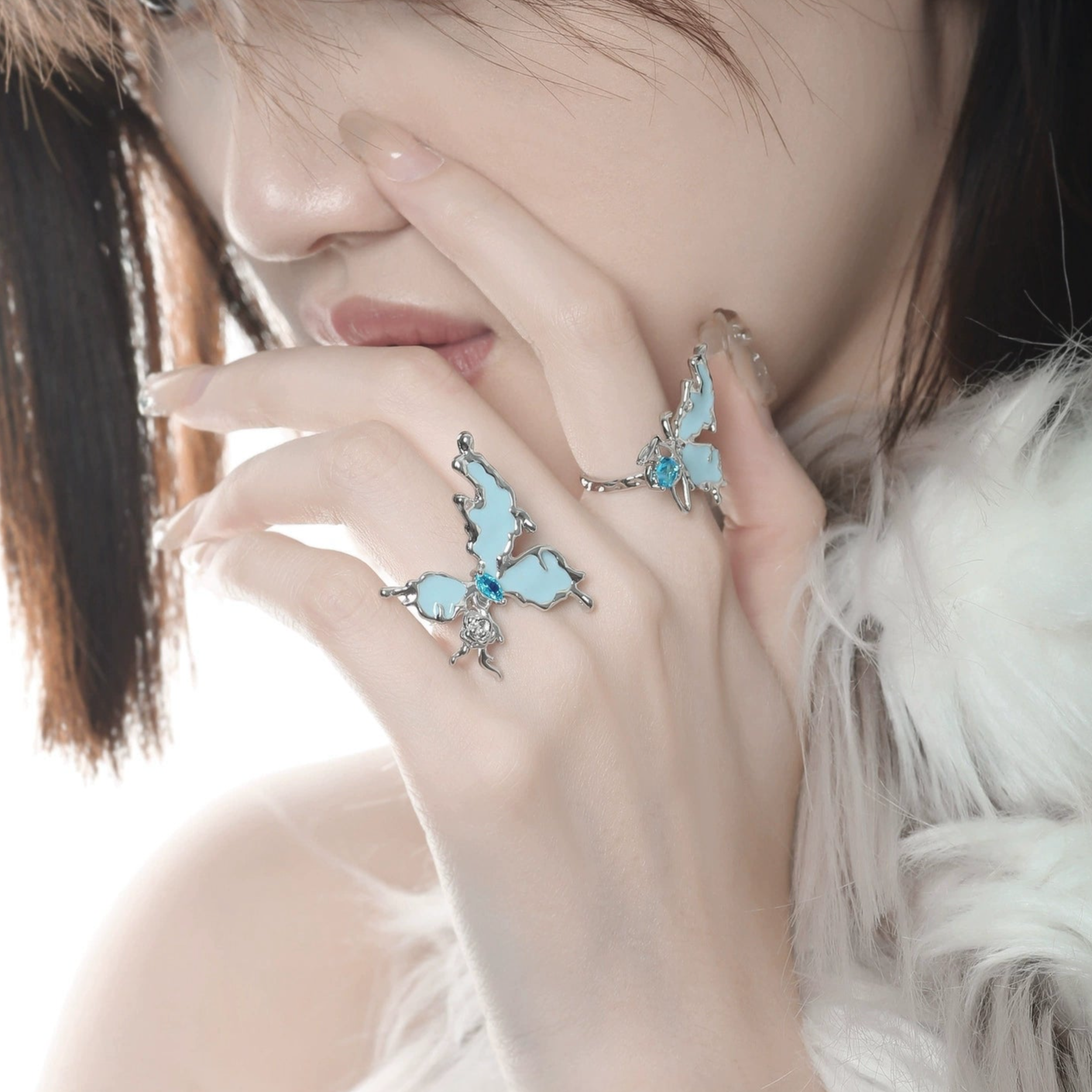 Pretty Blue Butterfly Rhinestone Ring