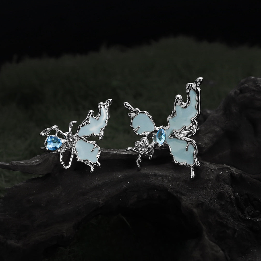 Pretty Blue Butterfly Rhinestone Ring