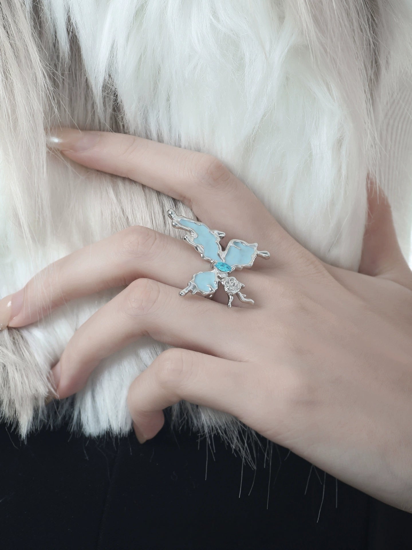 Pretty Blue Butterfly Rhinestone Ring