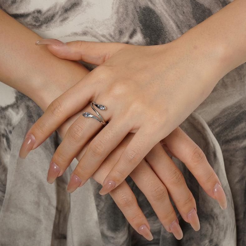 Designer S925 Silber Blauer Schlangen offener Ring