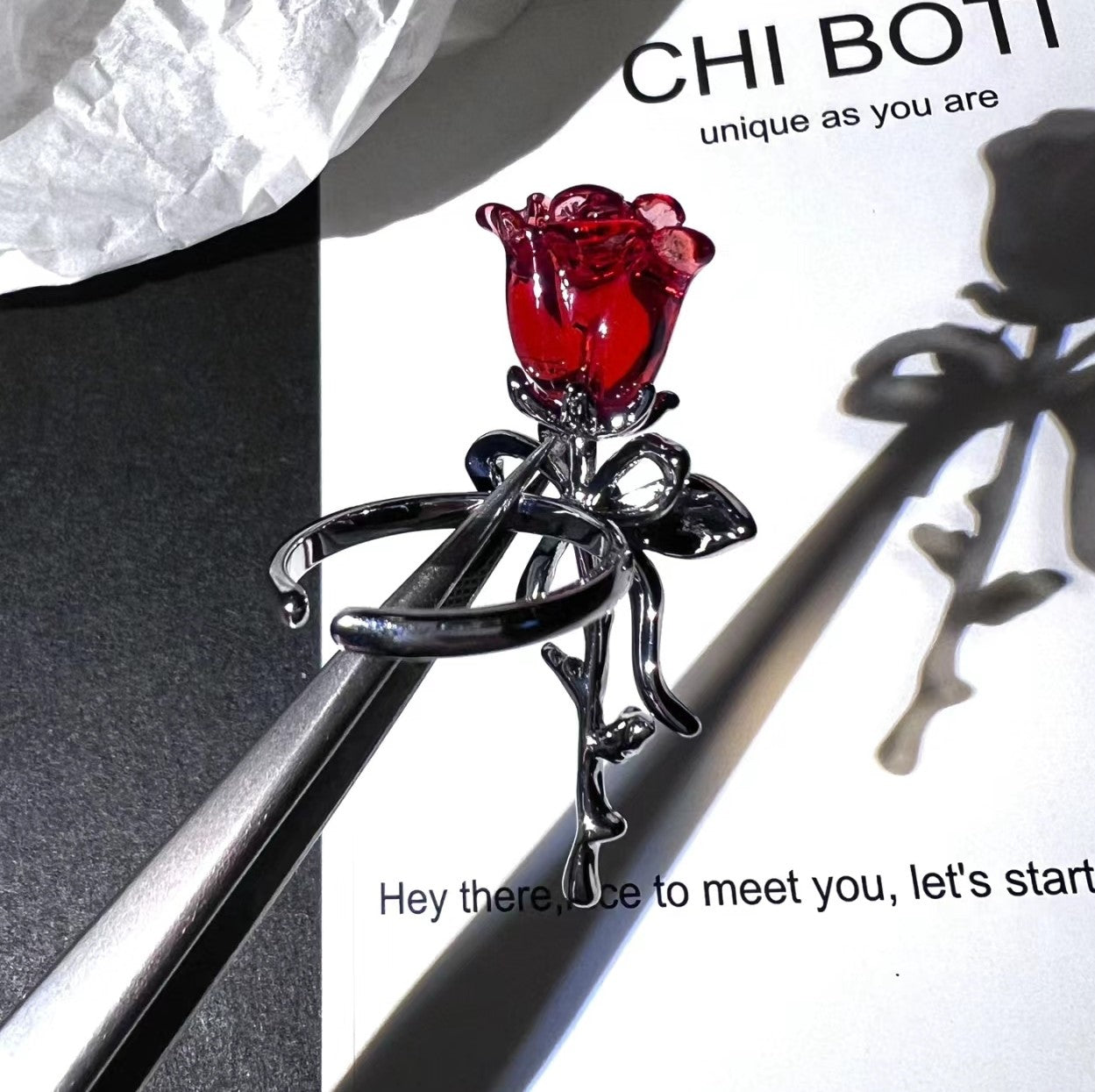 Schicker Y2K-Ring mit Rosenschleife für Mädchen